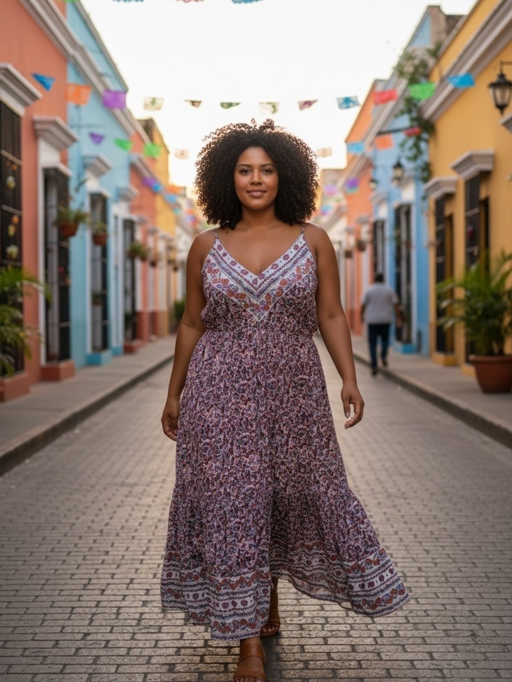Angie Boho Floral High-Low Maxi Dress Smocked V-Neck